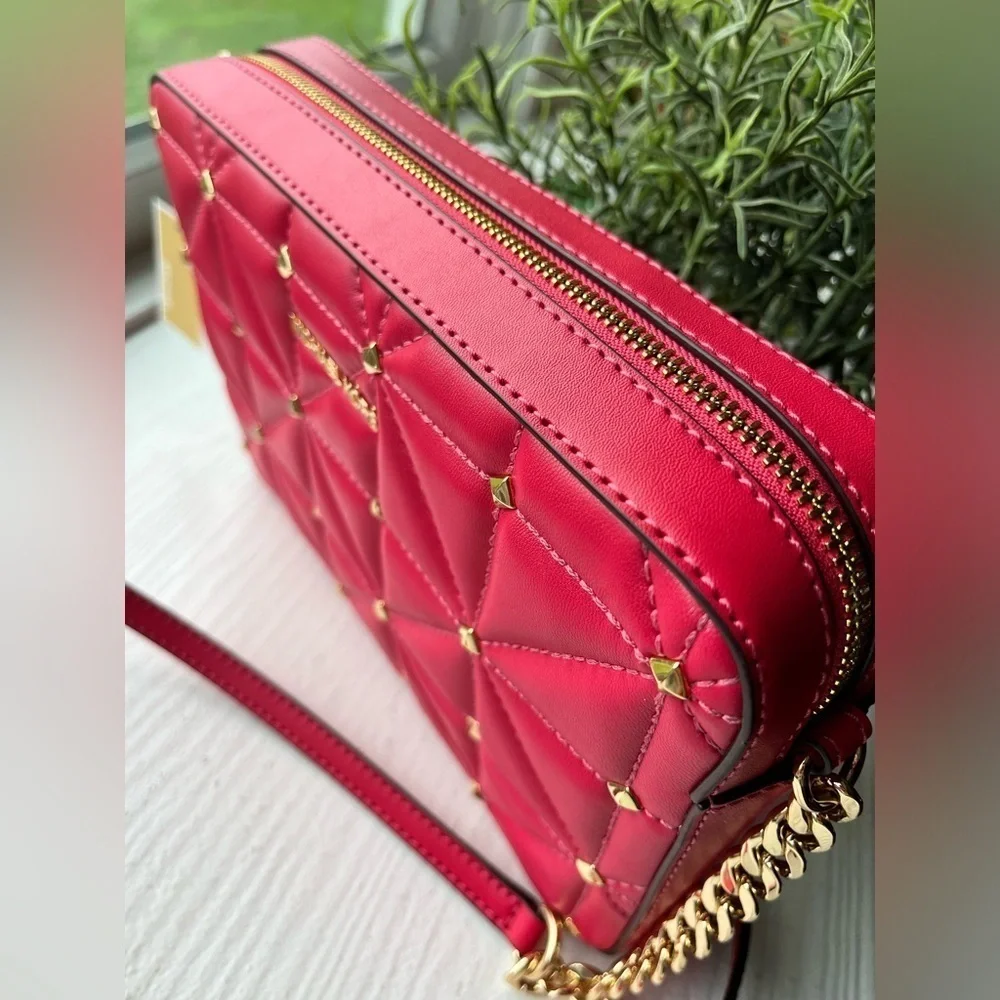 Michael Kors Jet Set Large Quilted Studded Leather Crossbody Bag NWT